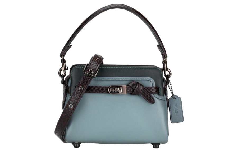 COACH Tate Glove Tanned Leather With Snake Skin Handbag, Shoulder Bag, Crossbody Bag Small Women's Tin Blue
