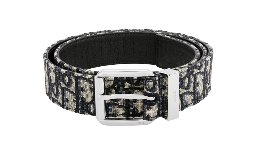 DIOR DIOR Cotton Calfskin Leather Belts Men's Beige/Black Width 3.5cm
