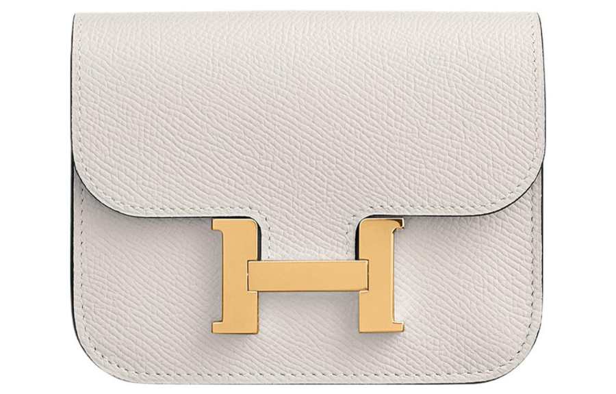 HERMES Constance Slim Gold tone Lock Epsom Leather Wallet, Card Holder, Fanny Pack Women's M4 Gris Pale Cream Gray