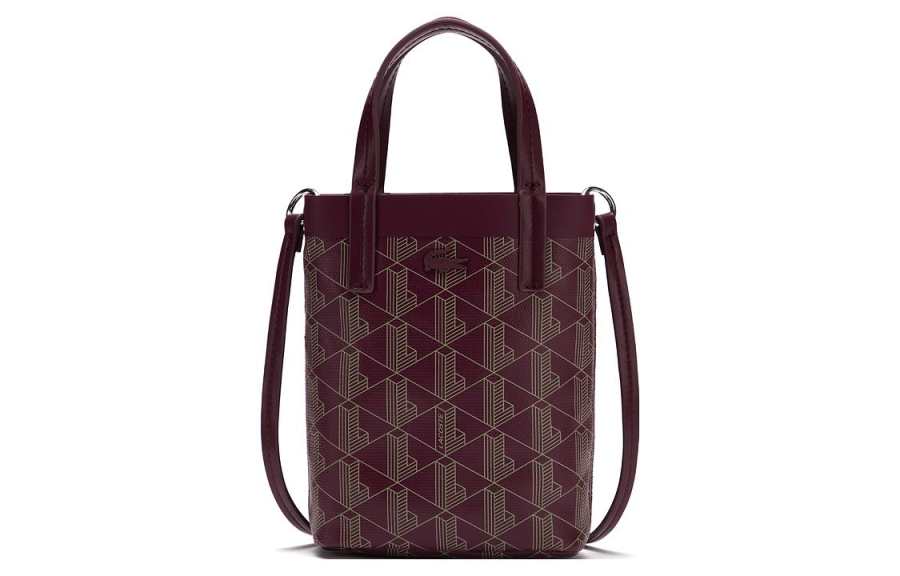 LACOSTE PVC Handbag, Shoulder Bag, Crossbody Bag Extra Small Women's Dark Red/Apricot