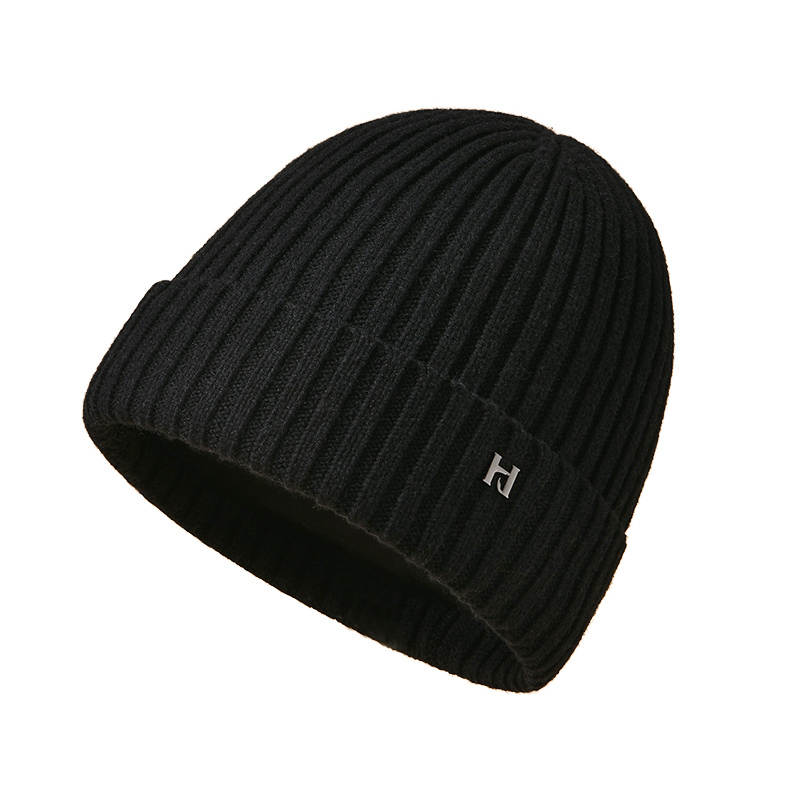 HLA HLA Solid Color Fashion Versatile Fleece Lined Double Layer Super Soft Lining Knitted Hat, Tea Ink Black