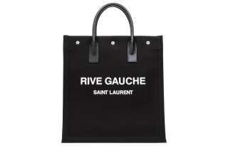 SAINT LAURENT Rive Gauche Canvas With Calfskin Tote Bag, Shopping Bag, Canvas Bag, Handbag Men's Black