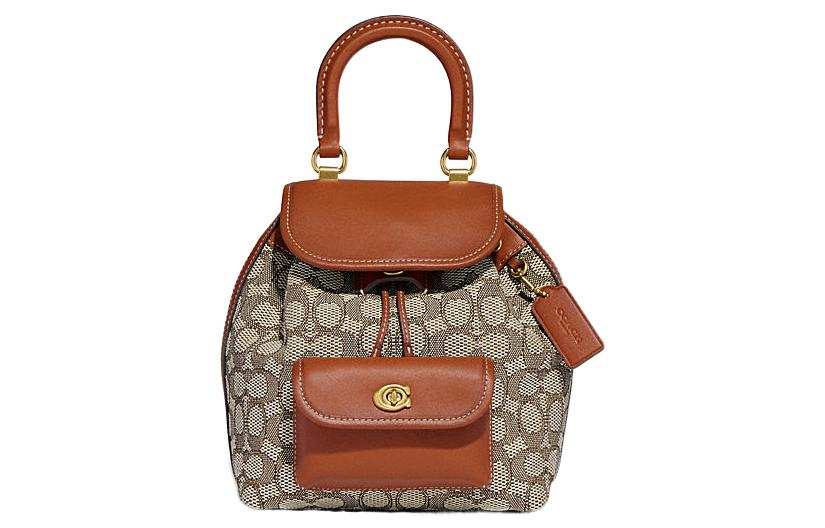 COACH COACH Riya Fabric With Leather Backpack Medium Women's Tan