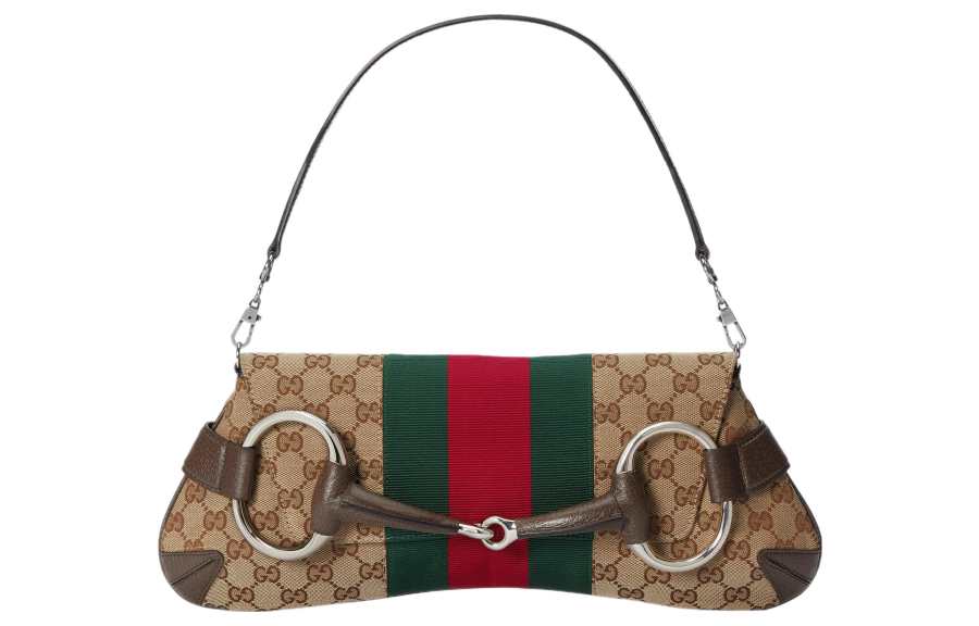 GUCCI Horsebit 1955 Leather Reproduction Shoulder Bag Shoulder Bag Clutch Women's Beige & Ebony