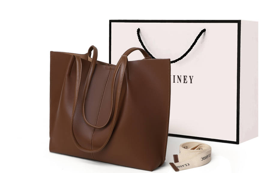 VINEY Cow Leather Shoulder Bag Large Women's Coffee