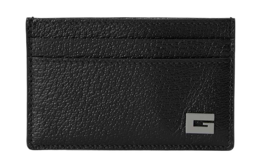 GUCCI Leather Card Holder Men's Black/Gray