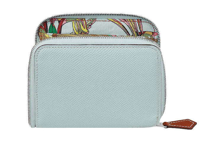 HERMES Silk'In Short Cow Leather Wallet Women's Dusty Blue