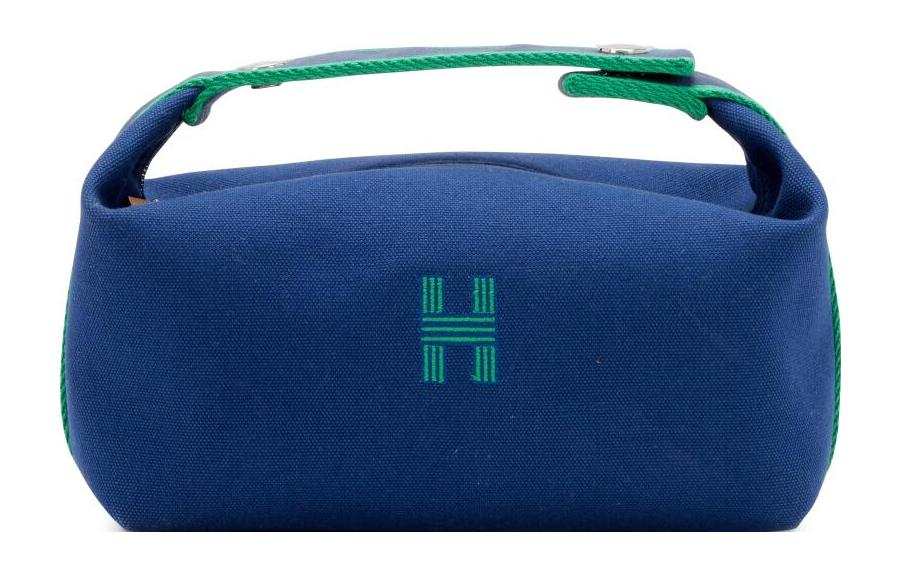 HERMES Bride a Brac Travel Storage Bag Canvas Handbag, Toiletry Bag Large Unisex Marine Blue