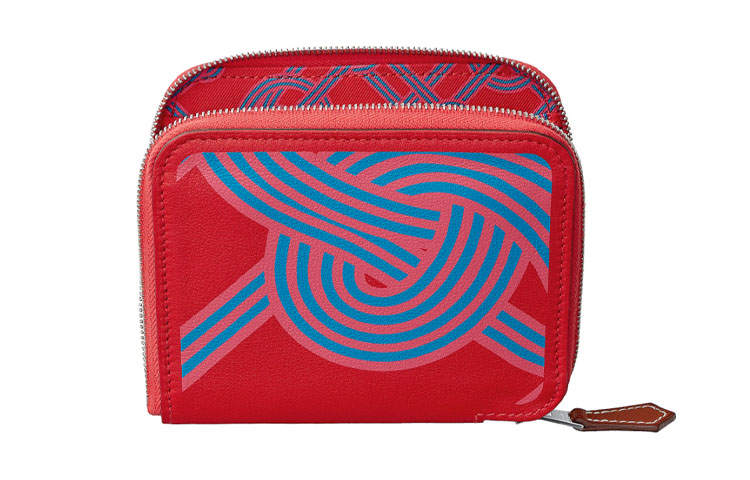 HERMES Silk'In Swift Calfskin Coin Purse Women's Red & Blue