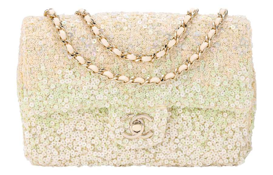 CHANEL Metal Flap Bag, Crossbody Bag, Shoulder Bag Mini Women's Light Green & White
