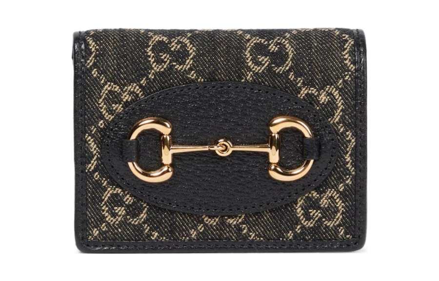 GUCCI Horsebit 1955 Jacquard With Leather Wallet Women's Black