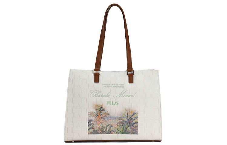 FILA Patterned Print Fabric Tote Bag, Shopping Bag, Handbag Extra Small Women's Cloud White
