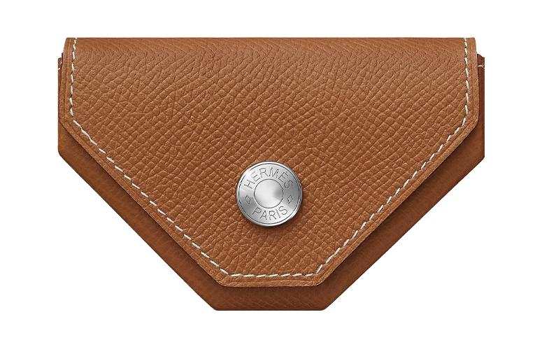 HERMES Epsom Calfskin Triangle Bag Coin Purse Women's Gold & Lemon