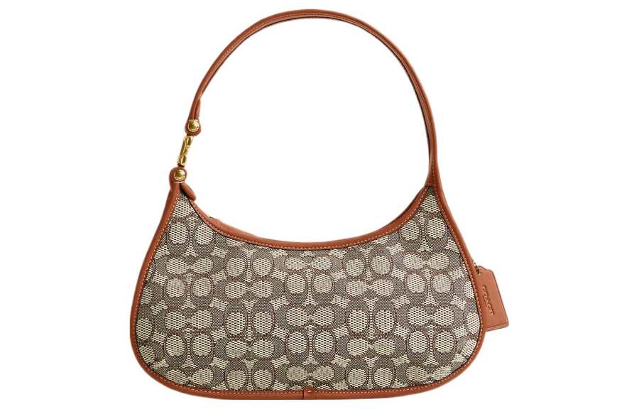 COACH Eve Jacquard Leather Shoulder Bag, Handbag, Shoulder Bag Large Women's Brown