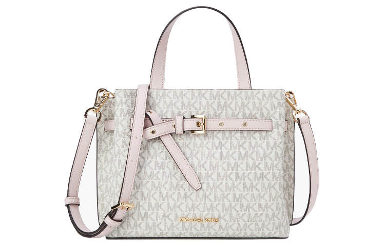 MICHAEL KORS MK Emilia Artificial Leather Shoulder Bag, Crossbody Bag, Handbag Small Women's Vanilla White & Pink