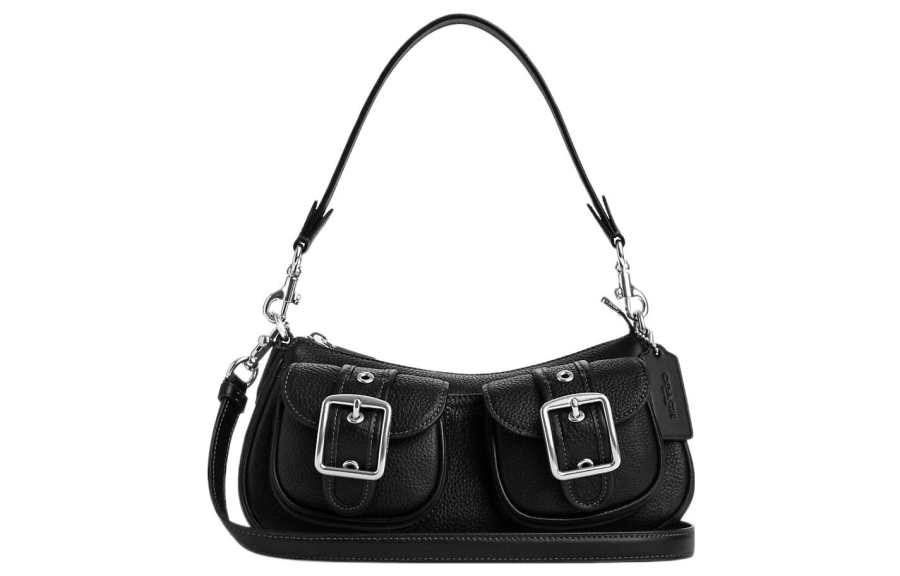 COACH Ashton Leather Baguette Bag, Shoulder Bag, Crossbody Bag Medium Women's Black