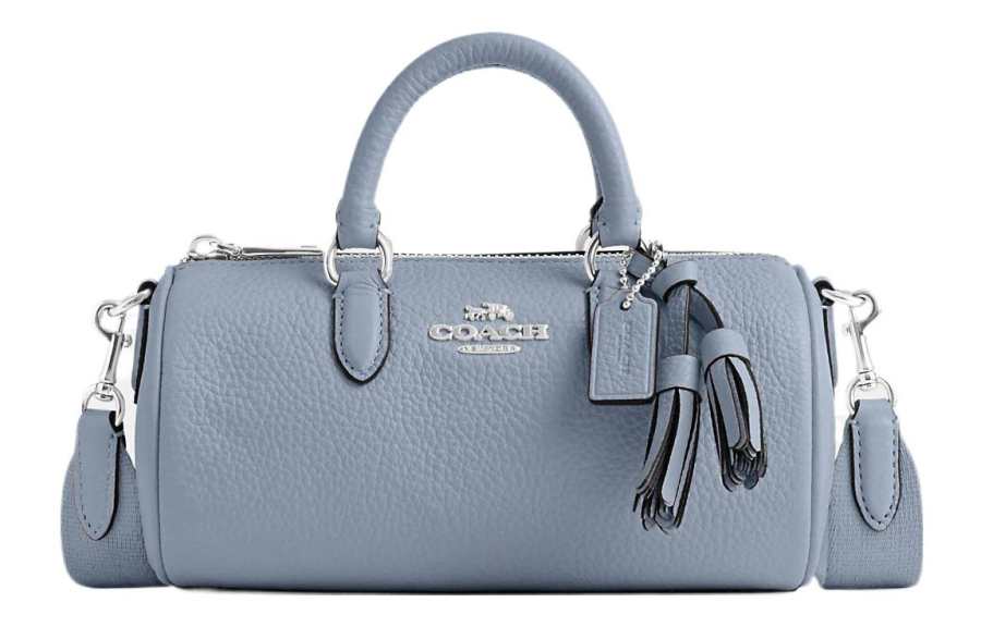 COACH Lacey Refined Pebbled Leather Boston Bag, Shoulder Bag, Crossbody Bag, Handbag Small Women's Gray Blue