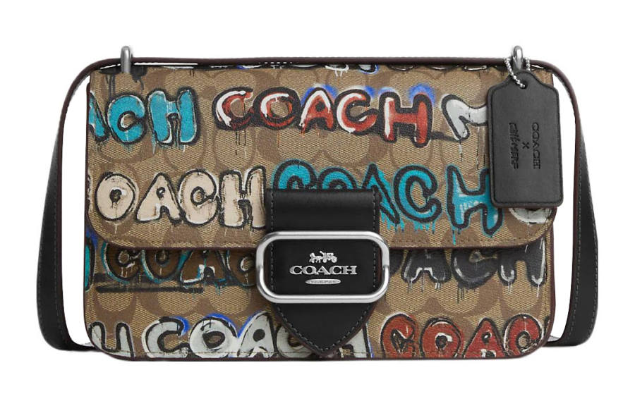 COACH X Mint X Serf Collaboration Morgan Canvas With Leather Messenger Bag Crossbody Bag Medium Women's Khaki