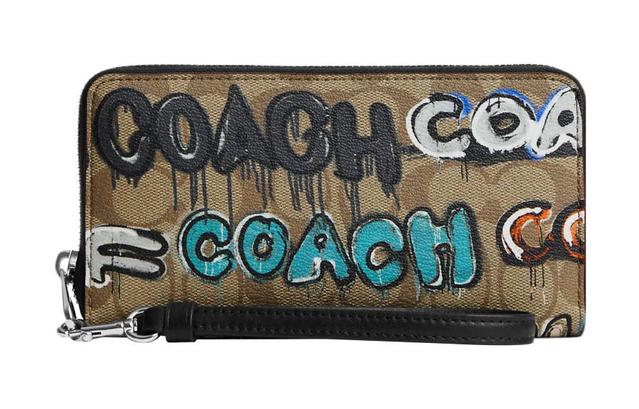 COACH Mint+Serf Zip Around Collaboration Canvas With Leather Wrist Bag Clutch Wallet Regular Women's Khaki