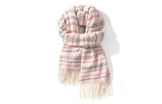 XXOFF Fresh Contrast Stripes Pink Knitted Fabric Fleece Lined Trendy Winter Thermal Fringe Polyester Knit Scarves