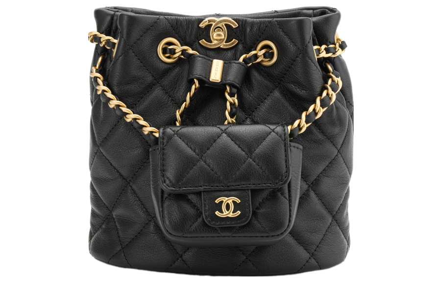 CHANEL CHANEL Small Drawstring 23A Bucket Black AS3947