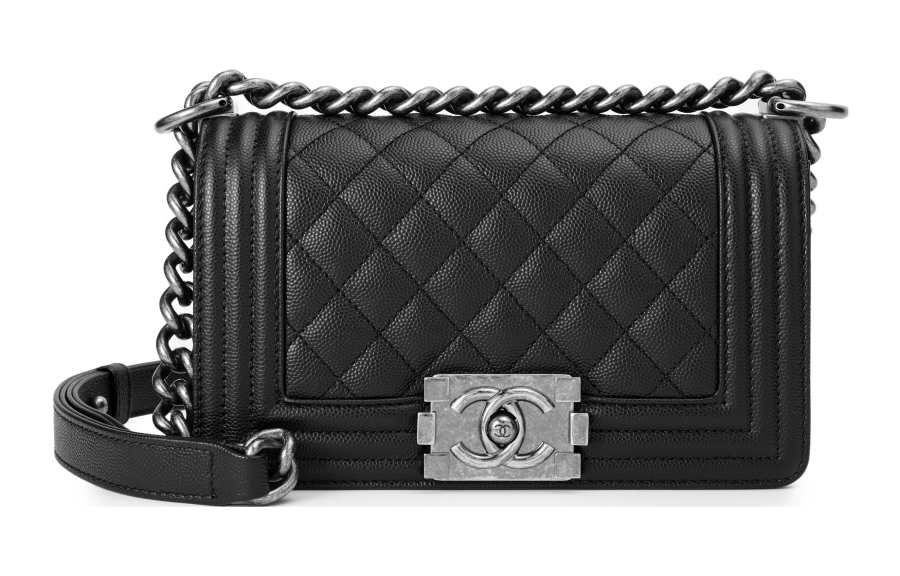 CHANEL Leboy Grain Cow Leather Material Vintage Silver Chain Handbag, Shoulder Bag, Crossbody Bag Small Women's Black
