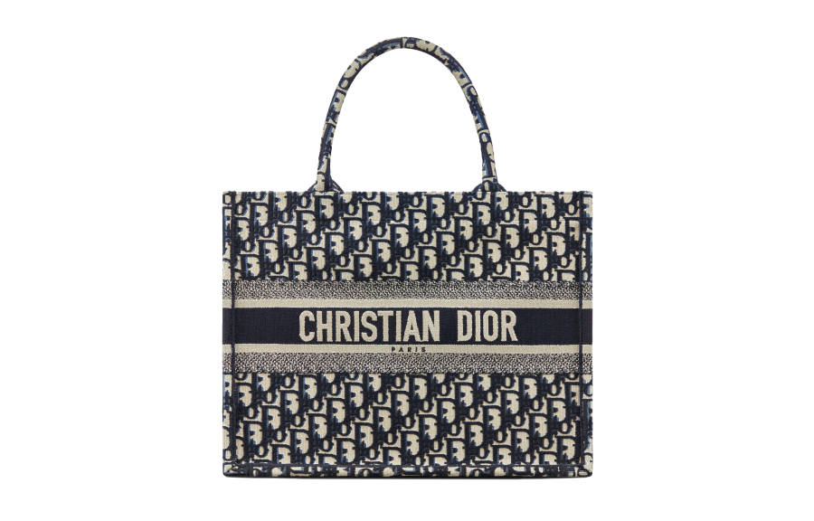 DIOR DIOR Medium DIOR Book Tote-Ecru And Blue DIOR Oblique Embroidery