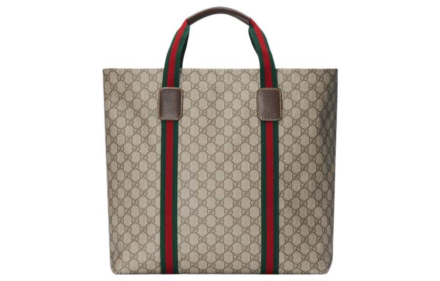 GUCCI Canvas Tote Bag, Shopping Bag, Handbag Medium Men's Beige & Ebony