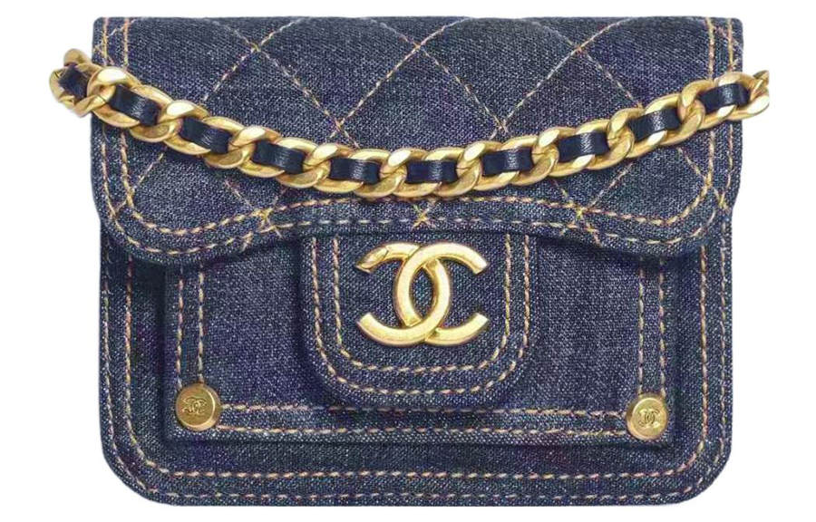 CHANEL CC Denim Material Gold Metal Shoulder Bag, Crossbody Bag Women's Blue