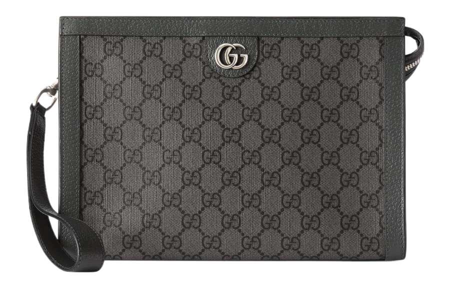 GUCCI Ophidia Canvas With Leather Clutch Men's Black Gray