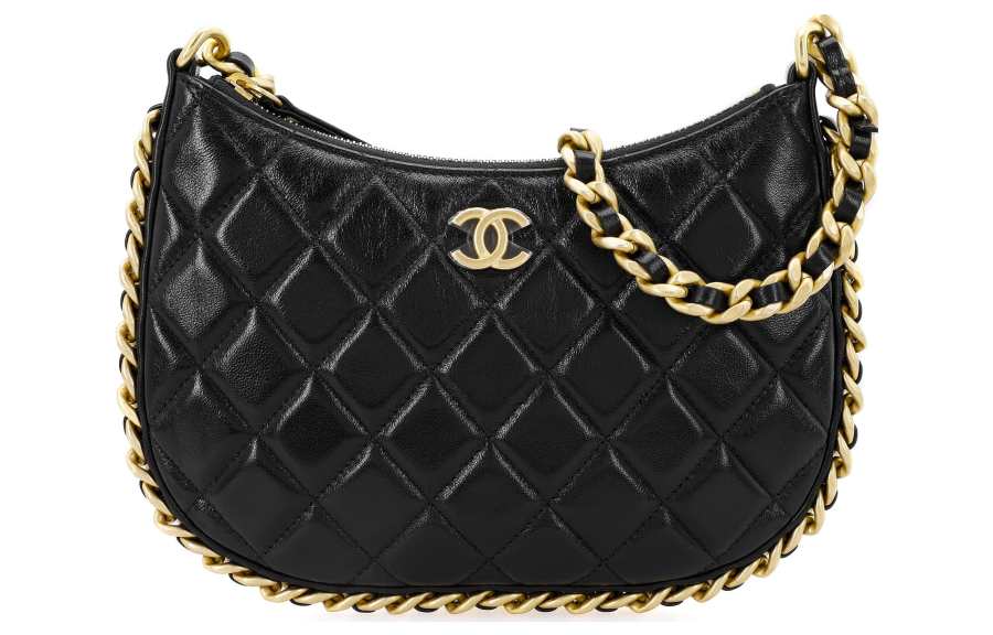 CHANEL Lambskin Hobo Bag, Shoulder Bag, Handbag Small Women's Black