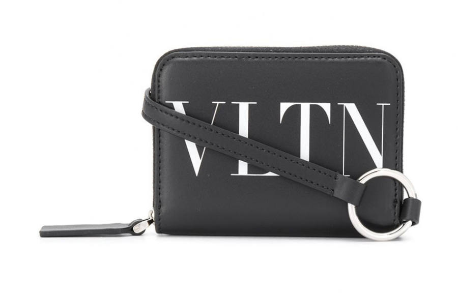 Valentino Letter Print Leather Wallet Women's Black