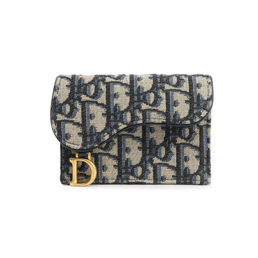 DIOR DIOR Small Saddle Flap Card Holder-Blue DIOR Oblique Jacquard