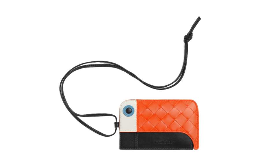 Bottega Veneta Lambskin Card Holder Women's Black/Orange