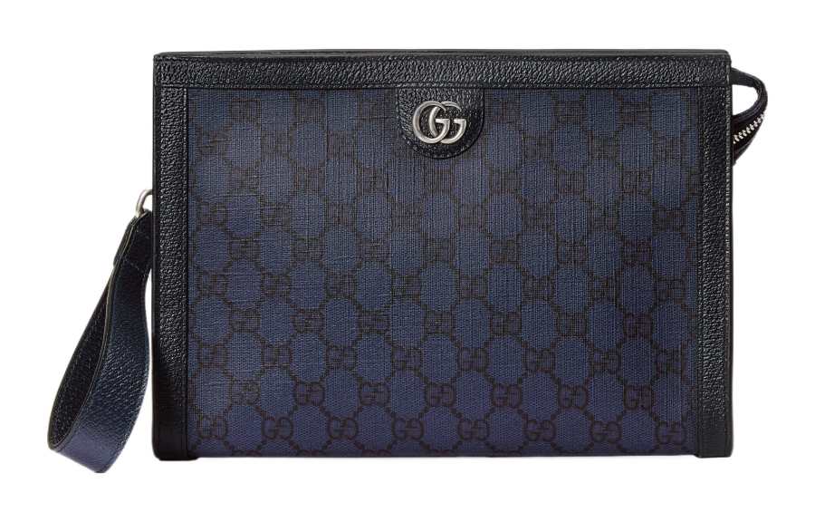 GUCCI Ophidia Canvas With Leather Clutch Men's Blue/Dark Blue