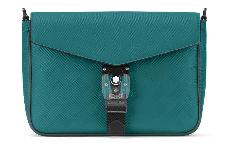 MONTBLANC Cow Leather Envelope Bag, Crossbody Bag, Shoulder Bag Men's Turquoise Blue
