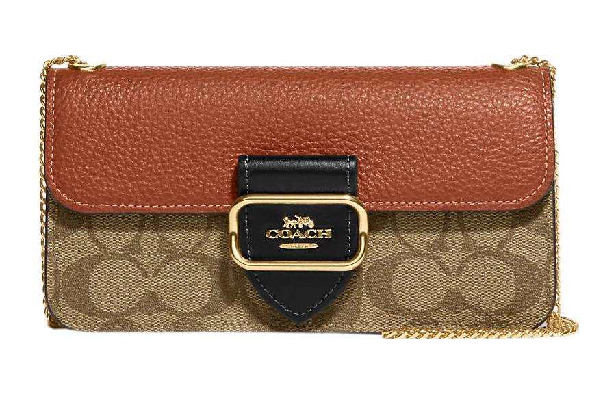 COACH Morgan Cow Leather Shoulder Bag, Crossbody Bag Small Women's Khaki & Brown