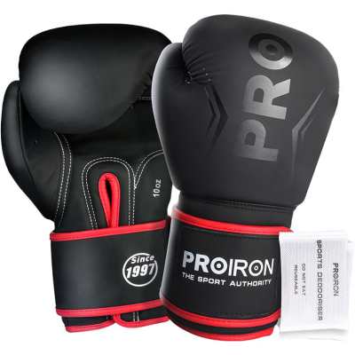 PROIRON Boxing Gloves Pu Men's 8oz 10oz 12oz 14oz Black Red