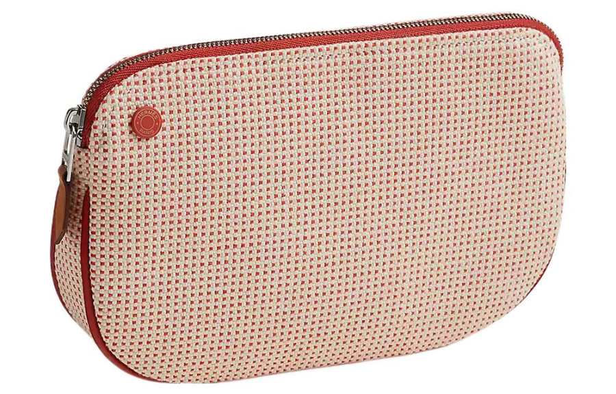 HERMES Cotton Clutch Toiletry Bag Unisex Vermilion