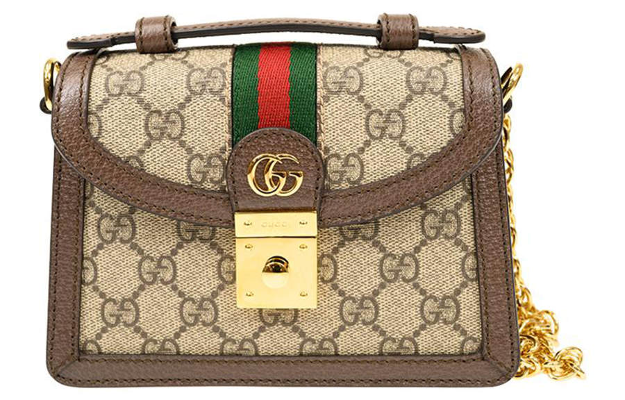GUCCI Ophidia Canvas With Leather Handbag, Crossbody Bag, Shoulder Bag Mini Women's Brown & Ebony