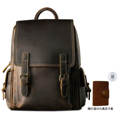 Simple & Nature Cow Leather Backpack Travel Laptop Bag Backpack Medium Unisex Dark Brown