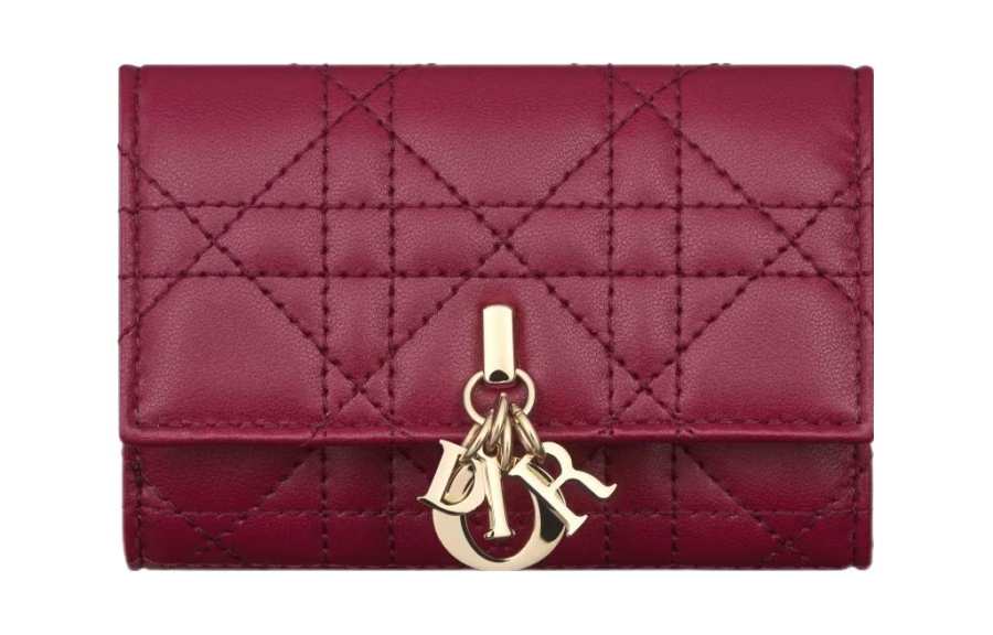 DIOR Sheepskin Wallet Extra Small Women's Deep Peach Red