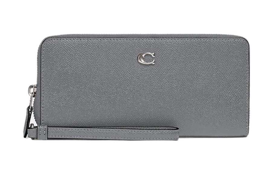 COACH Continental Wallet Leather Coin Pocket Wrist Bag Wallet Women's Gray Blue