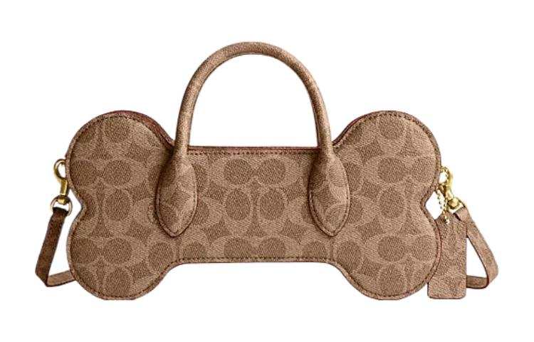COACH PVC Bone Bag, Shoulder Bag, Crossbody Bag, Handbag Medium Women's Brown & Yellow & Rusty Red