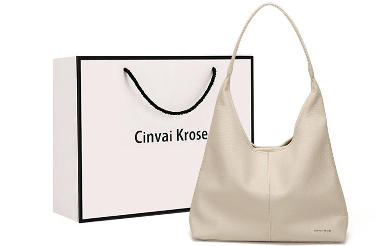 CinvaiKrose Pu One Shoulder Tote Bag, Shopping Bag, Shoulder Bag Large Women's Ecru/Black/Coffee Brown