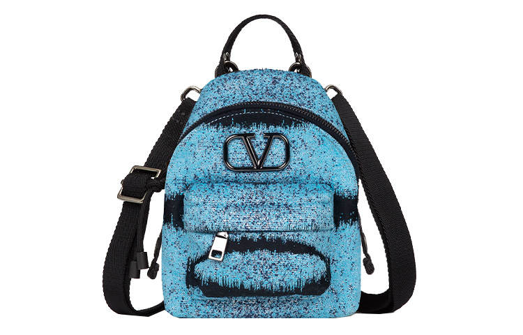 Valentino Tiger 1967 Jacquard Fabric Backpack Mini Light Blue & Black