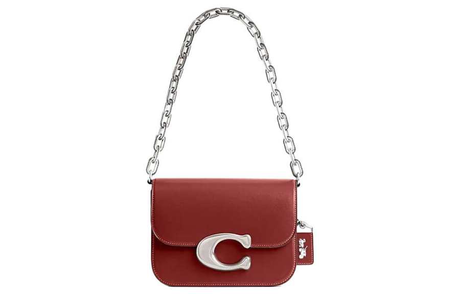 COACH Cow Leather Messenger Bag, One Shoulder Handbag Small Women's Enamel Red