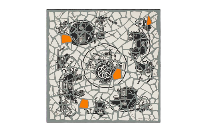 HERMES HERMES Mosaique Silk Scarves Men's Gray