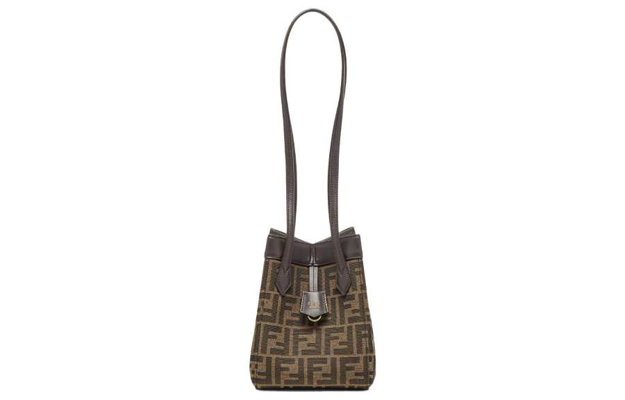FENDI Cotton With Calfskin Handbag, Shoulder Bag Mini Women's Brown