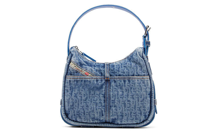 DIESEL Letter Pattern Denim Shoulder Bag, Handbag Women's Blue